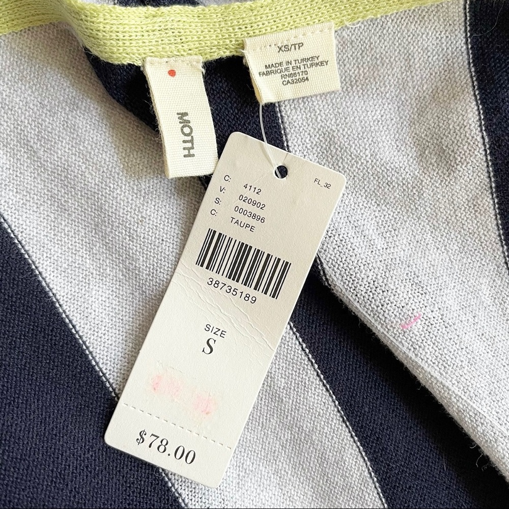 Anthropologie Moth | Grey/Blue/Yellow Striped Tie Waist Cardigan *NWT* - Picture 11 of 16